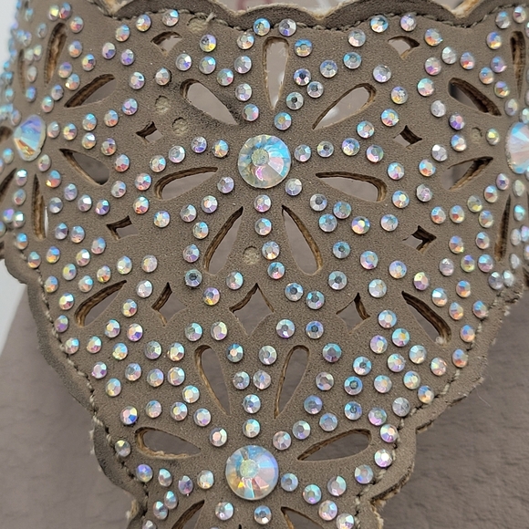 Skechers Vinyasa Pretty Thang Sandals Size 8 Taupe Iridescent Rhinestones Wedge - Picture 4 of 8